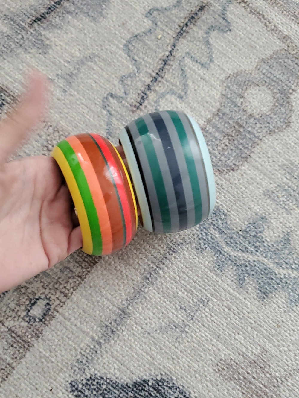 Colorful Wooden Striped Multicolor Bangle Bracelets Set Of 2